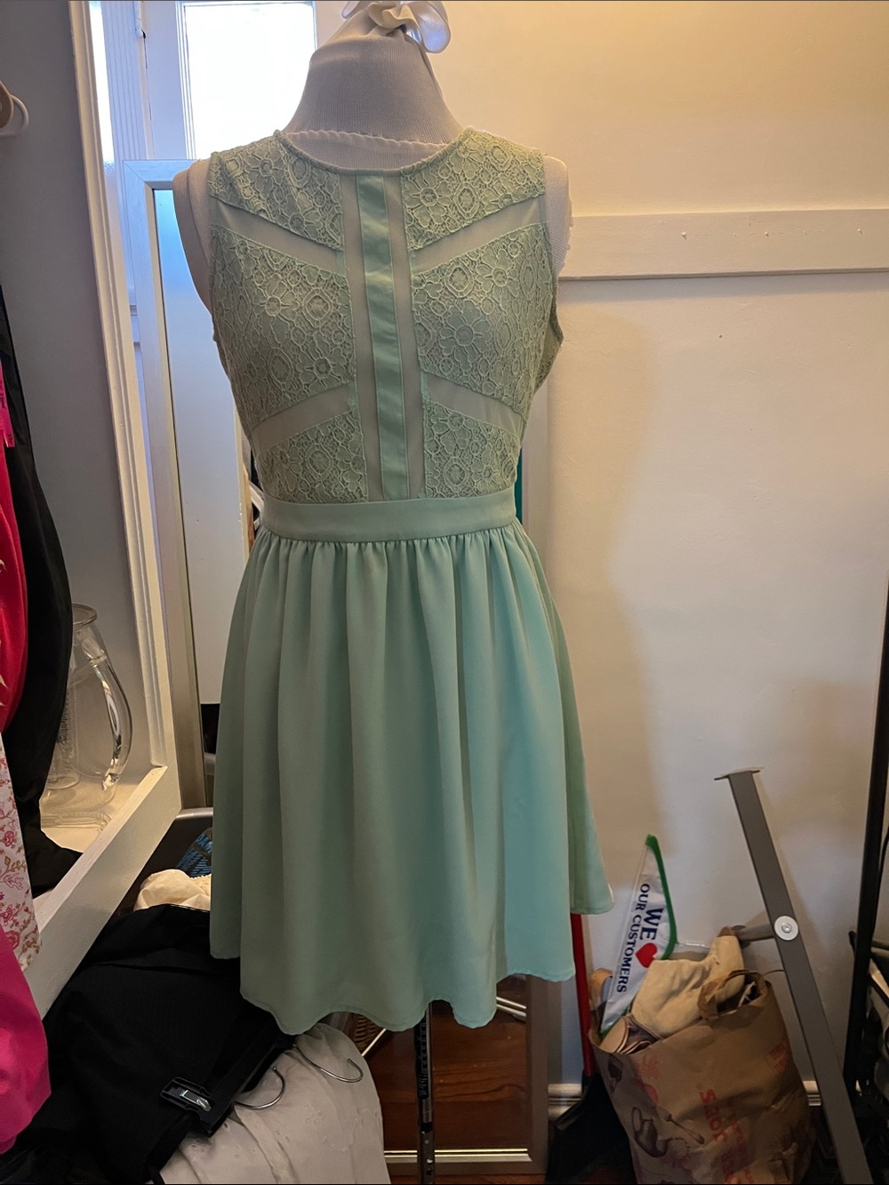 Romeo & Juliet Couture Mint Green Lace Fit-and-Flare Dress